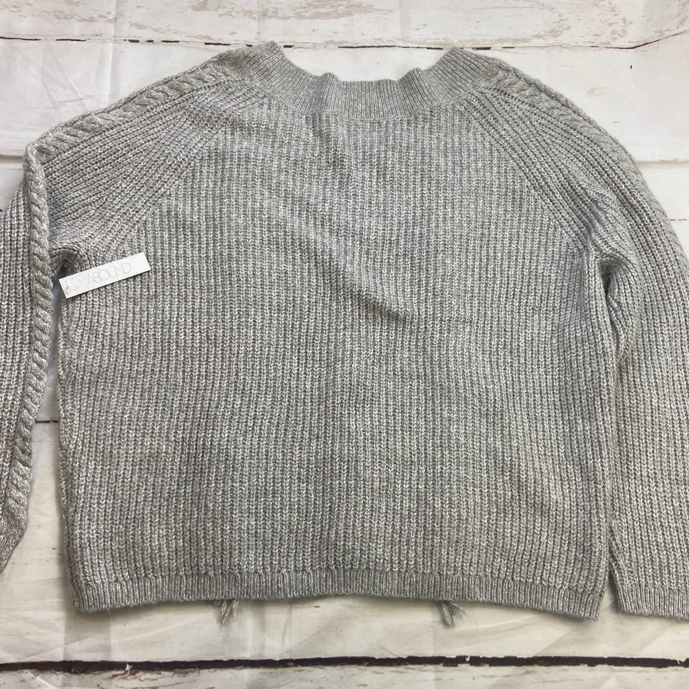 Abound Gray V Neck Fringe Cable tight Knit long sleeve Sweater womens XXL NWT - Picture 6 of 6